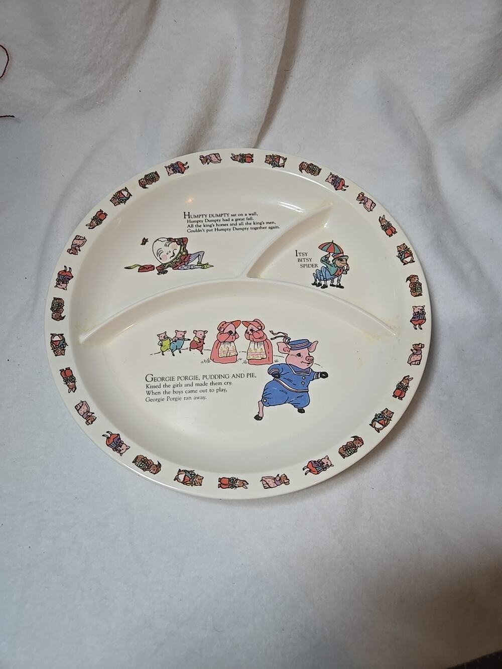VTG MOTHER GOOSE Humpty Dumpty, Itsy Bitsy Spider Plate Melamine 1986 10"
